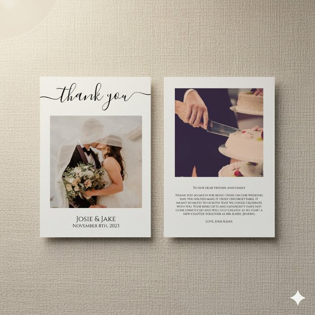 Suas fotos, cartões de agradecimentos de casamento (Your photos minimalist wedding thank you card.)