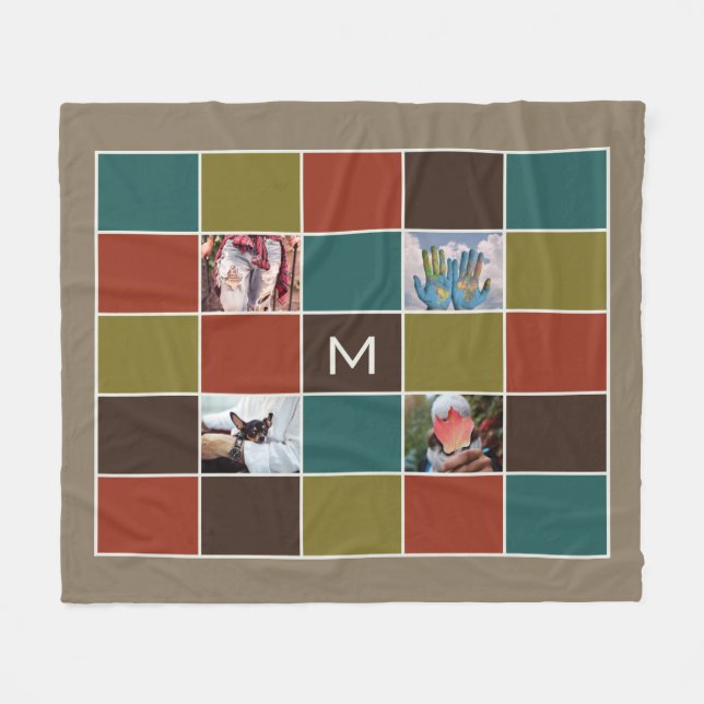 SUAS FOTOS E MONOGRAMA, O cobertor personalizado d (Frente (Horizontal))