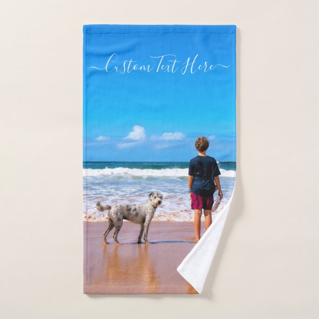 Suas Toalhas de Banho de Foto Pet com Nome de Text (Toalha de mão)