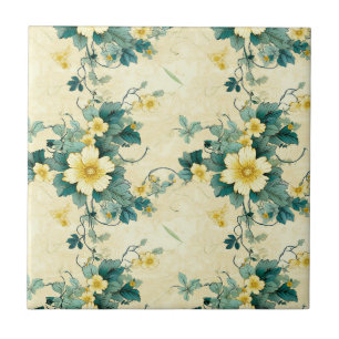 Suave Floral de Cottage Bege Teal Dália