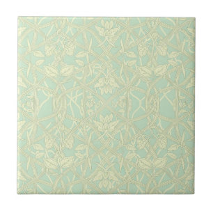 Suave Treliça Botânica Art Nouveau em Azul-Mint