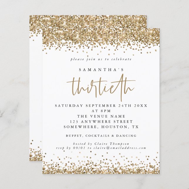 Suavização Dourada do orçamento 30º Convite de fes (Frente/Verso)