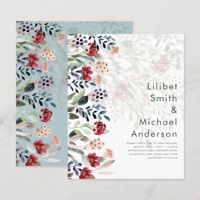 Sublime Burgundy Blue Wildflower Elegant (Frente/Verso)