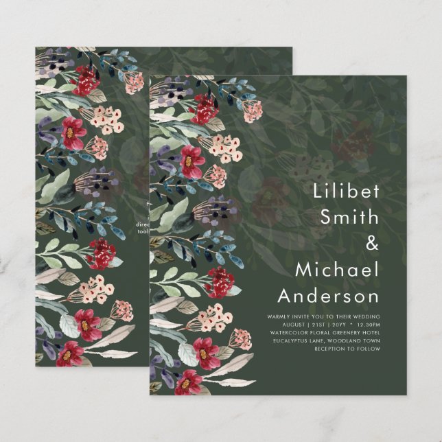 Sublime Burgundy Blue Wildflower Elegant (Frente/Verso)