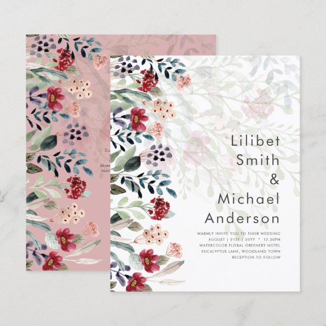 Sublime Burgundy Blue Wildflower Elegant (Frente/Verso)