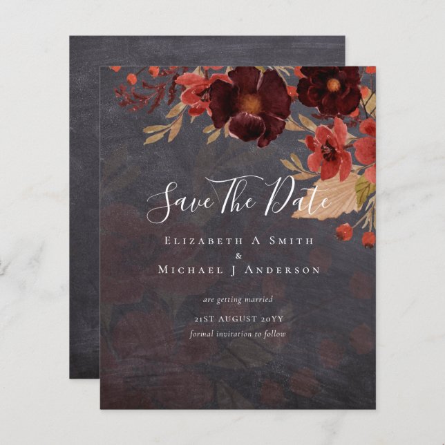 Sublime Burgundy Floral Wedding SAVE DATAS Orçamen (Frente/Verso)