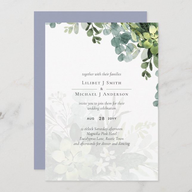 Sublime Dusty Blue GREENERY Eucalyptus WEDDING (Frente/Verso)