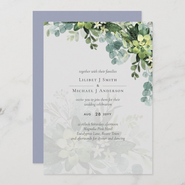 Sublime Dusty Blue GREENERY Eucalyptus WEDDING (Frente/Verso)