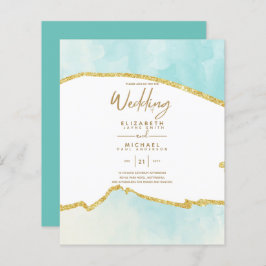 Sublime Ocean Aqua Blue Dourado Casamentos Convite
