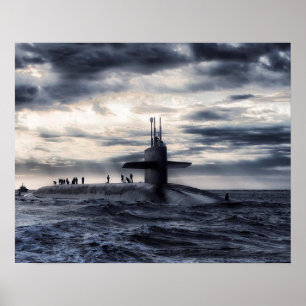 Submarino impressionante no poster do oceano