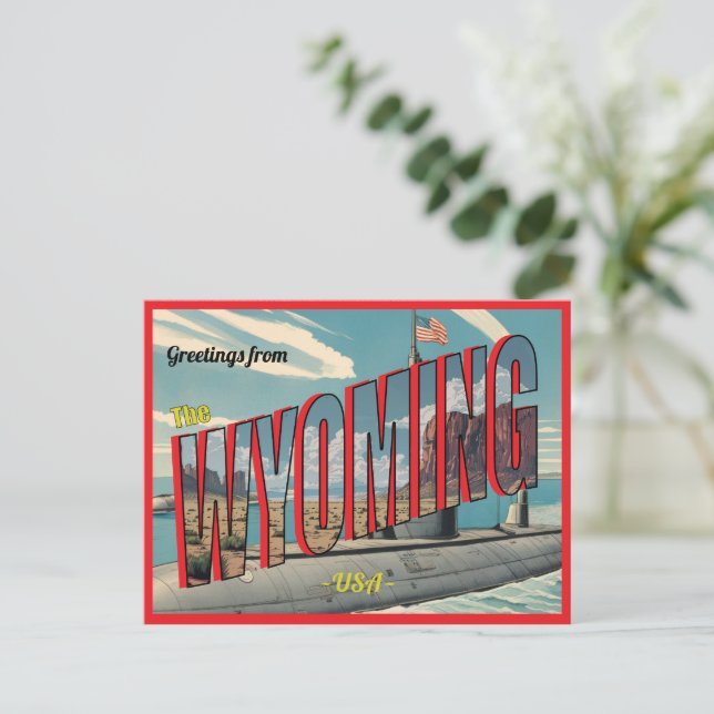Submarino Wyoming dos EUA para cartão postal retrô (Em pé/Frente)