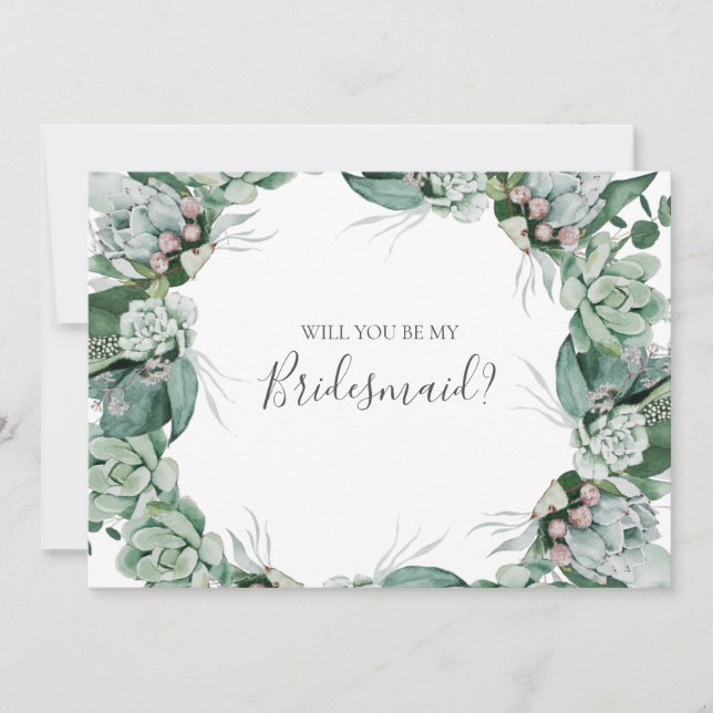 Succulent Greenery | Cartão de Proposta Bridesmaid (Frente)