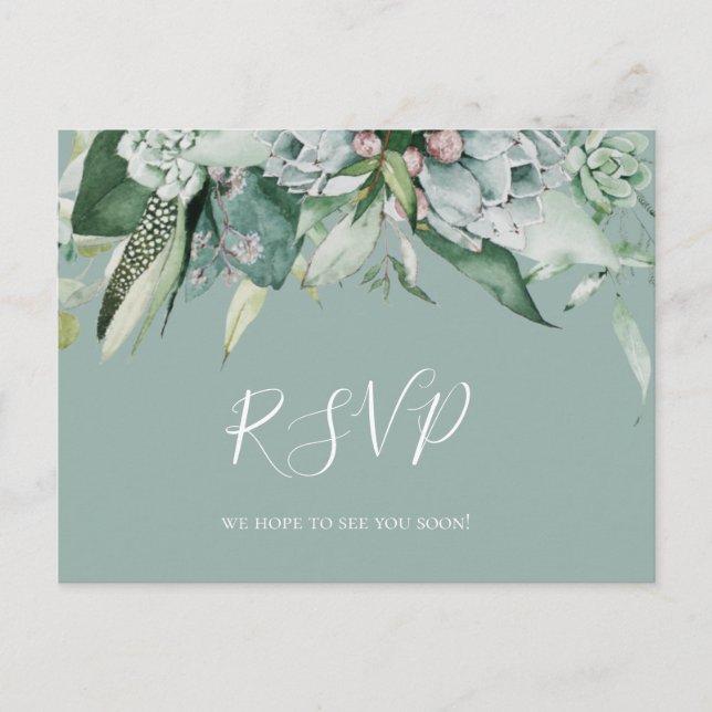 Succulent Greenery | Cartão postal RSVP de Casamen (Frente)