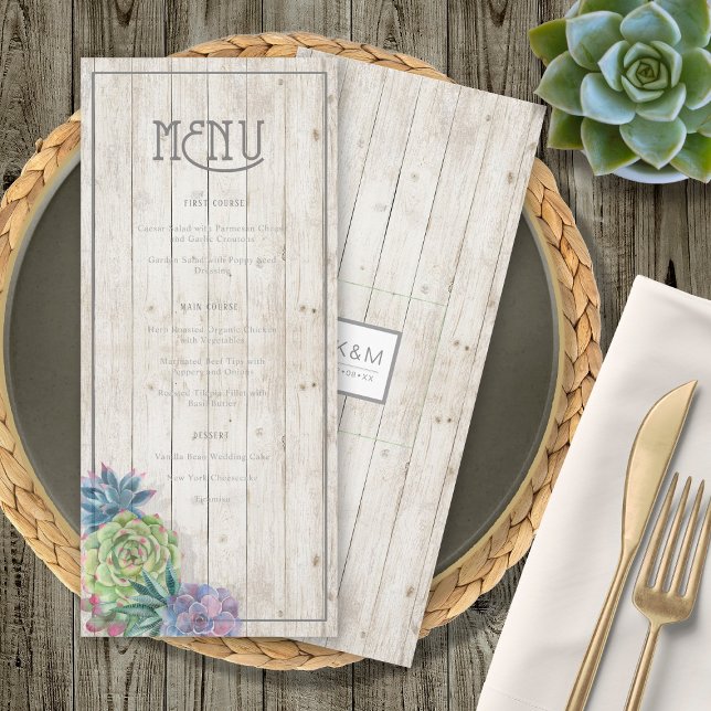 Succulents and Rustic Wood Wedding Menu ID515 (Criador carregado)