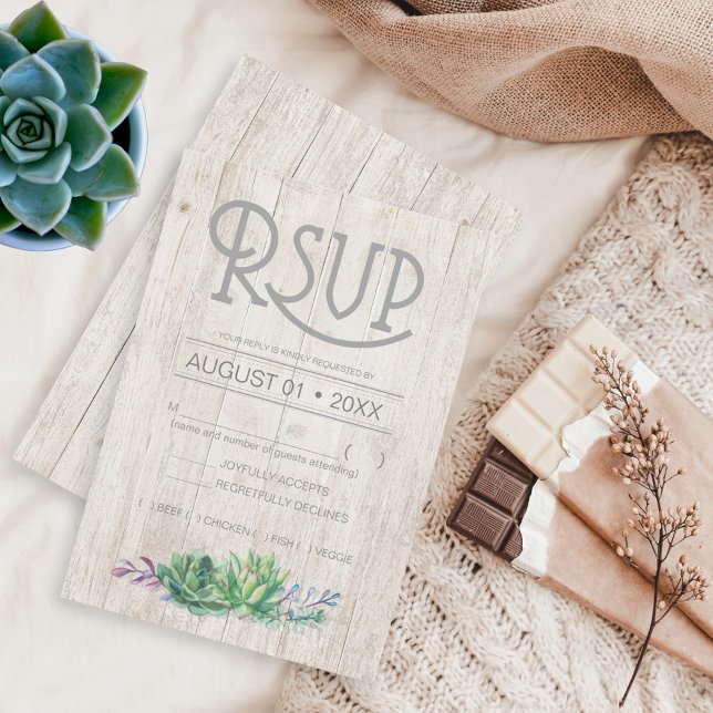 Succulents and Rustic Wood Wedding RSVP ID515 (Criador carregado)