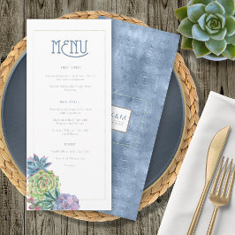 Succulents and Sparkle Wedding Menu Blue ID515