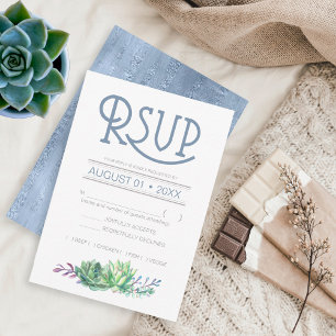 Succulents and Sparkle Wedding RSVP Blue ID515