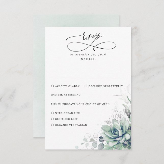 Succulents Greenery and Silver Wedding RSVP (Frente/Verso)