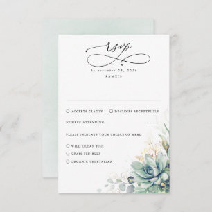 Succulents Greenery e RSVP de Casamento Dourado