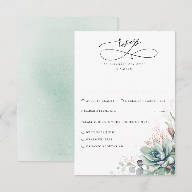 Succulents Greenery e RSVP de Casamento Dourado Ro (Frente/Verso)