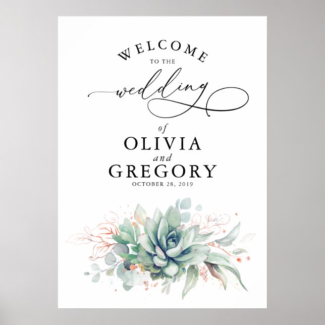 Succulents Greenery Wedding Poster (Frente)