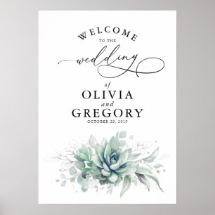 Succulents Greenery Wedding Poster de Boas-vindas