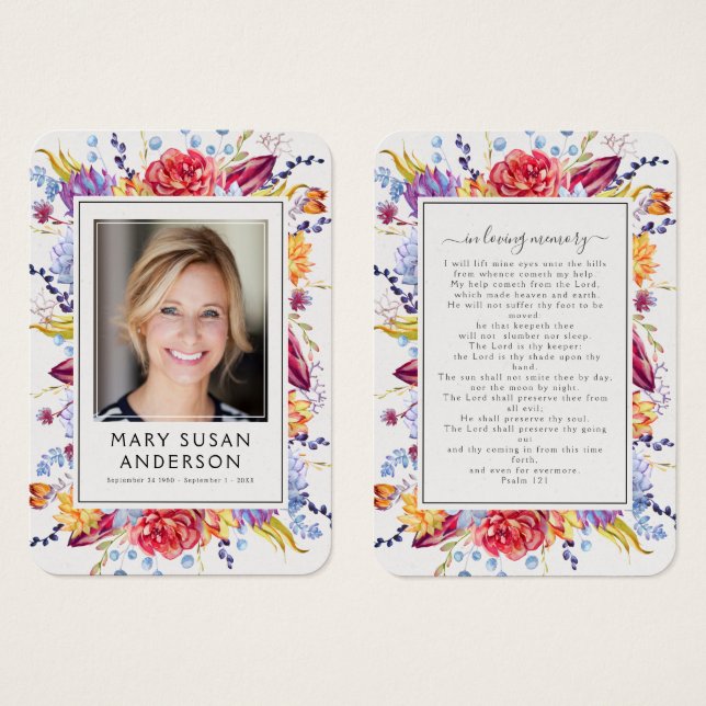 Succulents Photo Funeral Memorial Prayer Card (Frente & Verso)