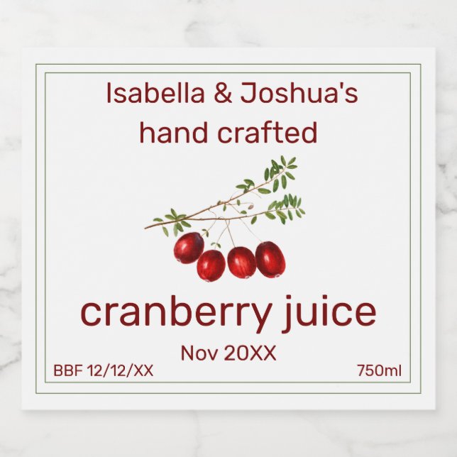 Suco de Cranberry Caseiro com amor (Rótulo Único)