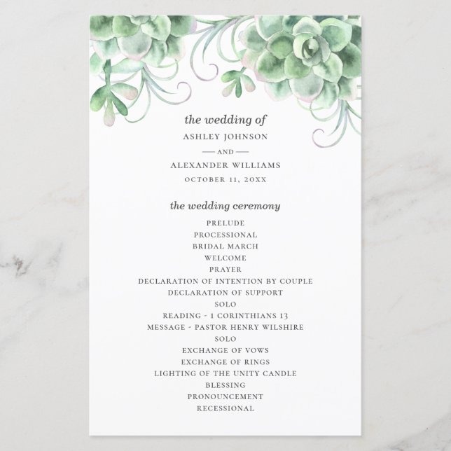 Suculentas aquarela. Cacto verde casamento (Frente)
