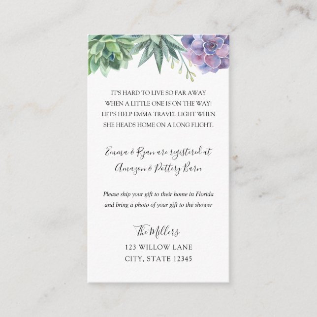 Suculentas Inserção para chá de bebê à distância (Frente)