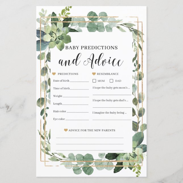 Suculente Previsões de Bebês e jogo de bebês (Frente)