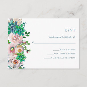 Suculentes e flores de aquarelas verdes RSVP