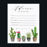 Suculentes Potentes e Cartão de Aviso de Casamento<br><div class="desc">Peça aos hóspedes que deixem os seus conselhos e desejos com este cartão de aconselhamento personalizável. Apresenta suculentos e cactos com coloração aquosa. Personalize adicionando nomes. Este cartão de aviso de casamento do cacto está disponível em outros estoques de papelão.</div>
