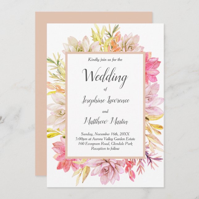 Suculentes Rustic Do Deserto Suculenta Convites De (Frente/Verso)