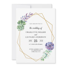 Suculta convite de casamento roxo, elegante