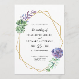 Suculta convite de casamento roxo, elegante