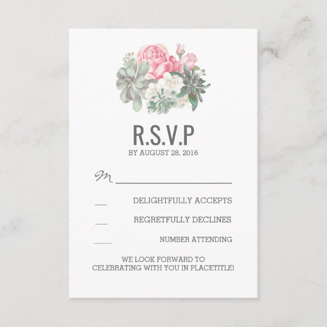 Sucultivos e cartões RSVP de Casamento de Flores R (Frente)