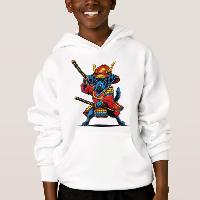 Sudadera con capucha de niños Perrito Samurái (Frente)