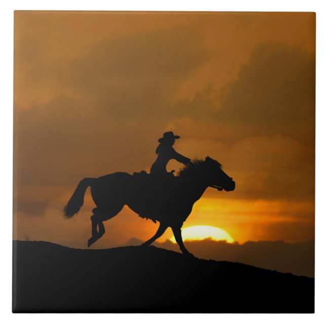Sudoeste Cowgirl Galloping Horse no Sunset (Frente)