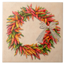 Sudoeste do Chile Ristra Wreath no Adobe Wall