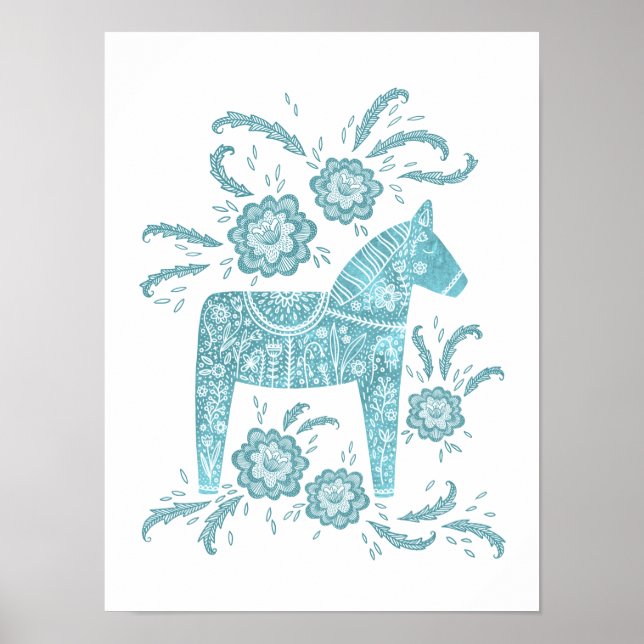 Sueco Dala Horse Teal Art Poster (Frente)