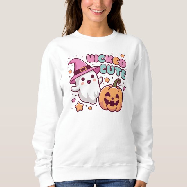Suéter Cute Wicked - Kawaii Ghost Halloween Pullo (Frente)