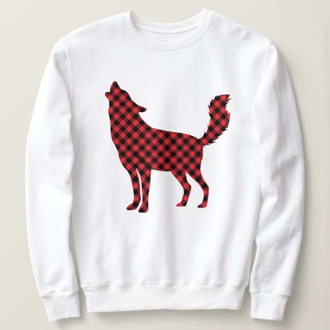 Suéter de Lobo Xadrez Vermelho - Natal com Animais (Frente do Design)