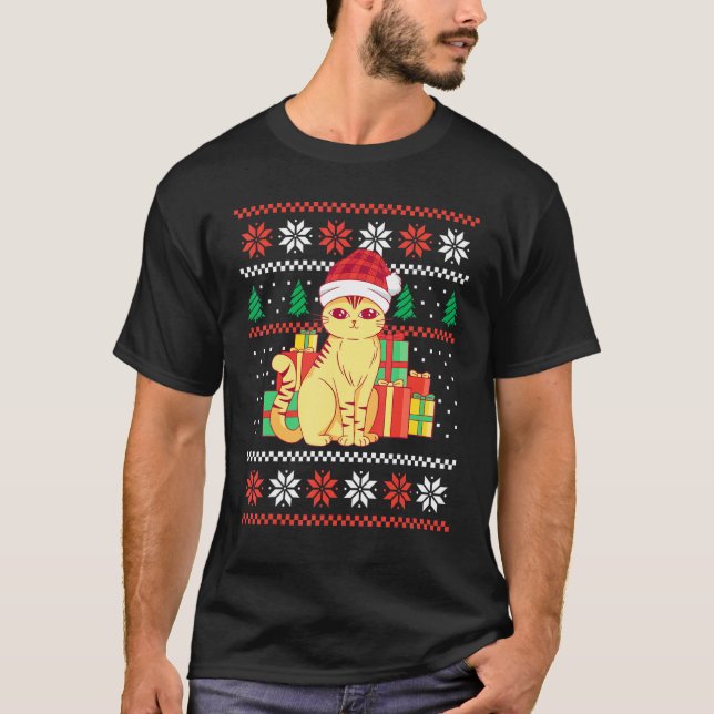 Suéter De Natal De Gato Gato Com Chapéu De Pixie (Frente)
