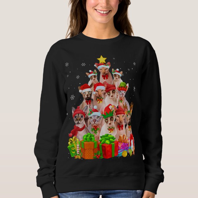 Suéter De Natal Feio Gato De Árvore Funny Sphynx C (Frente)