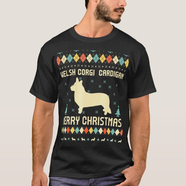 Suéter de Natal Feio Welsh Corgi Cardigan (Frente)
