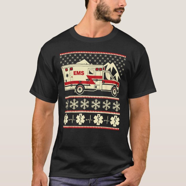 Suéter de Natal Frio e Engraçado EMT com ambulânci (Frente)