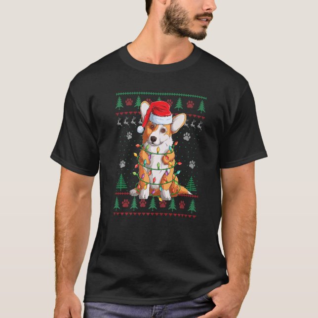 Suéter Feio de Cachorro Corgi Luzes de Natal Papai (Frente)