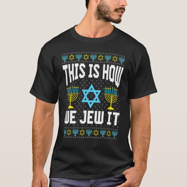 Suéter Feio de Hanukkah Como Eu Rolo Dreidel (Frente)