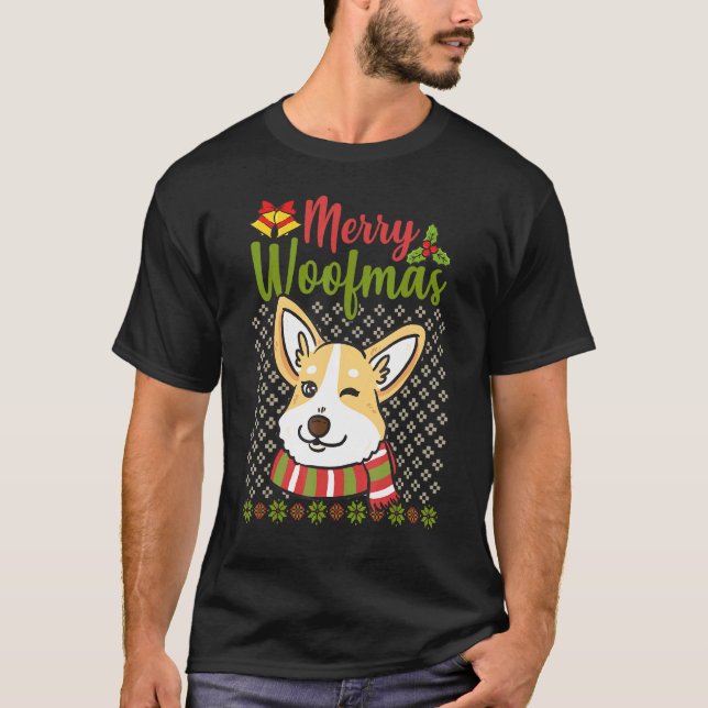 Suéter Feio de Natal Corgi Alegre Woofmas Piada de (Frente)